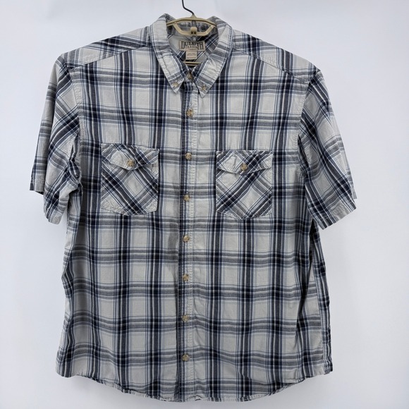 Duluth Trading Co Men 2XLT Blue White Plaid Cotton SS Button Down Shirt 51710 - Picture 2 of 8